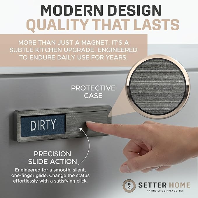 Clean dirty magnet for dishwasher, Premium Stainless Steel Black Clean Dirty Sign Indicator - Grade 304 Clean Dirty Magnet for Dishwasher, Black & White, Easy to Read with Extra Adhesive Tape - Kitchen Organizer