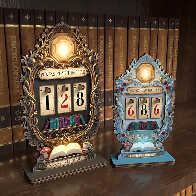 Personalized Book Tracker, Books Read This Year Counter Sign, Whimsical Lantern Bookshelf Decor, Fantasy Home Library Accessories, Custom Christmas Bookish Gifts for Women, Book Lovers, Readers