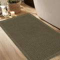 Hiasan Waffle Bath Mat, Super Absorbent Non Slip Bathroom Boho Rug with Tassels, Machine Washable Bath Mats for Bathroom, Ultra Soft Rubber Backed Rug, Grayish Green, 16 x 24 Inches