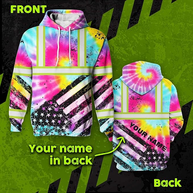 US Flag High Visibility Hoodie for Men Reflective Hoodie Safety Workwear for Worker Runner Patriotic ACC02