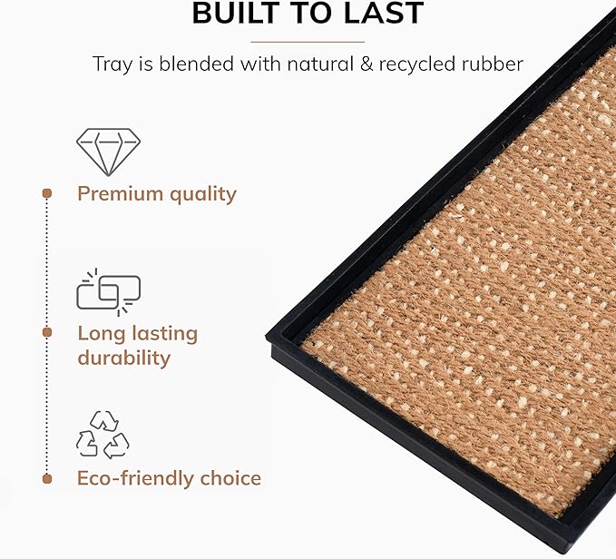 Anji Mountain Heavy Duty Waterproof Rubber Shoe Storage Mat Organizer/Boot Storage Tray Multi Use for Entryway with Coir, Tan Cross Embossed Insert, Fits 4 Pair (46.5" Wide)
