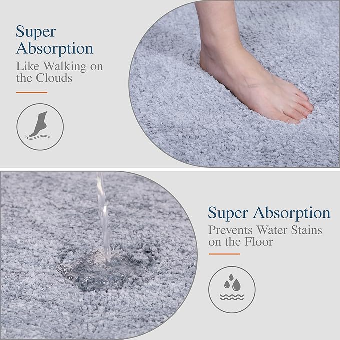 Walensee Non Slip Bath Mat - Soft Microfiber Shaggy Mat (16 x 24, Growing Blue) Water Absorbent, Machine Washable, Thick Plush for Shower