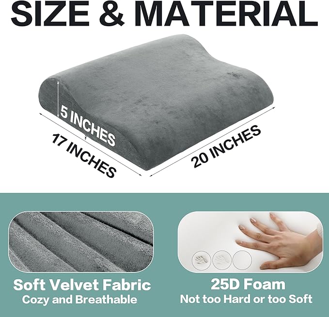 HOMBYS Extra Large Recliner Leg Pillow, Foam Foot Rest Cushion Wave Shape Recliner Footrest Extender, Multi Purpose Back & Lumbar Support Pillow for Bed, Sofa Couch, (Light Grey)