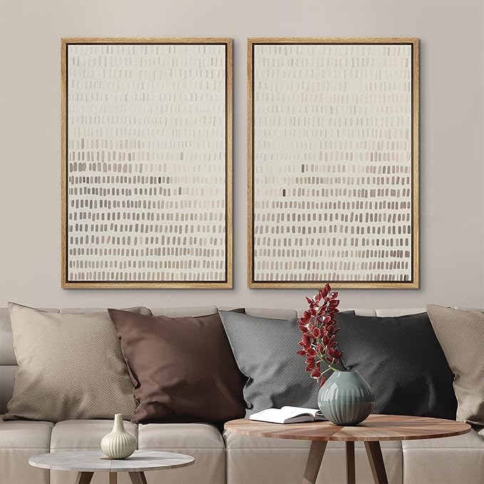MUDECOR Framed Canvas Print Wall Art Neutral Abstract Dot Illustrations Modern Art Decorative Bohemian Colorful Chic for Living Room, Bedroom, Office - 16"x24"x2 Natural