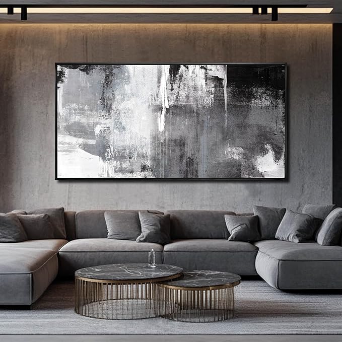 SOUGUAN Wall Art for Living Room Black and Grey Wall Decor 30x60 Inch Hand Painted Abstract Paintings for Bedroom Office Kitchen Decoration