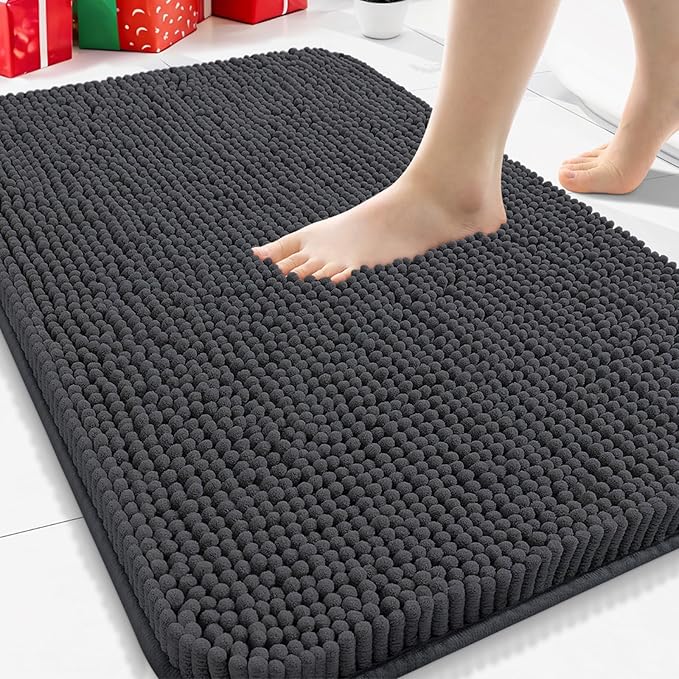 Arotive Bathroom Rugs 30x20, Extra Soft Absorbent Shaggy Chenille Bath Rugs, Machine Washable Rubber Backing Non-Slip Bath Mats for Bathroom Floor Tub and Shower, Home Decor Accessories, Dark Grey