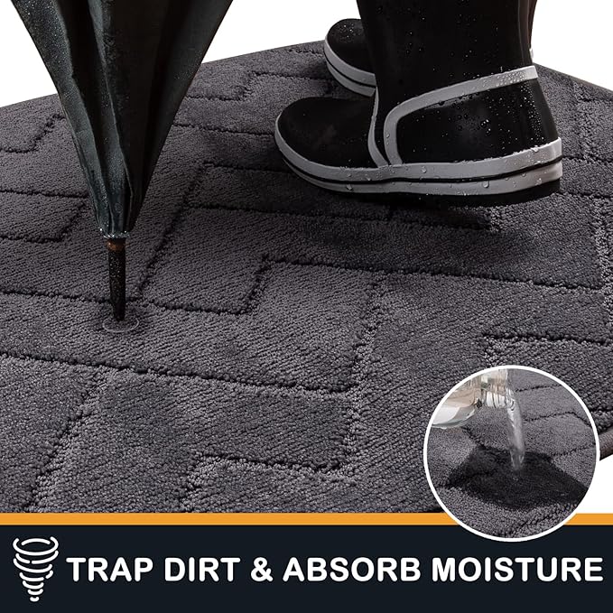 PURRUGS Dirt Trapping Door Mat 32" x 70", Non-Slip Machine Washable Entry Rug, Shoe Scraper, Dog Doormat, Super Absorbent Welcome Mat for Front & Back Door, Muddy Wet Shoes & Paws, Grey
