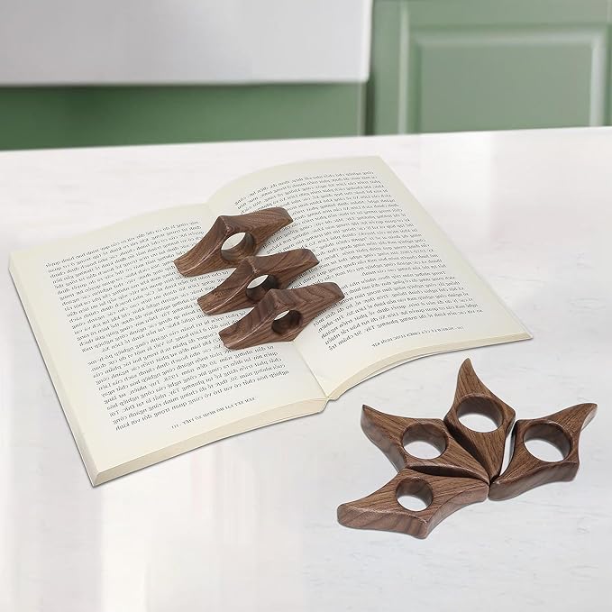 Walnut Book Page Holder, Smooth Finish Wood Book Holder for Reading, Ideal Book Reader Gifts & Reading Accessories,Book Worm Gifts for Women, Thumb Book Page Holder (Large-N)