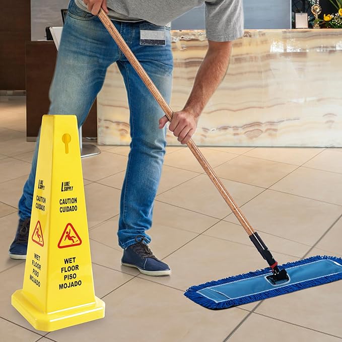 MATTHEW CLEANING 3 Packs 26” Caution Wet Floor Safety Cones for Indoors and Outdoors,Bright Yellow Caution Wet Floor Sign,4-Sided Bilingual Signs,Avoid Fall & Slip Accident