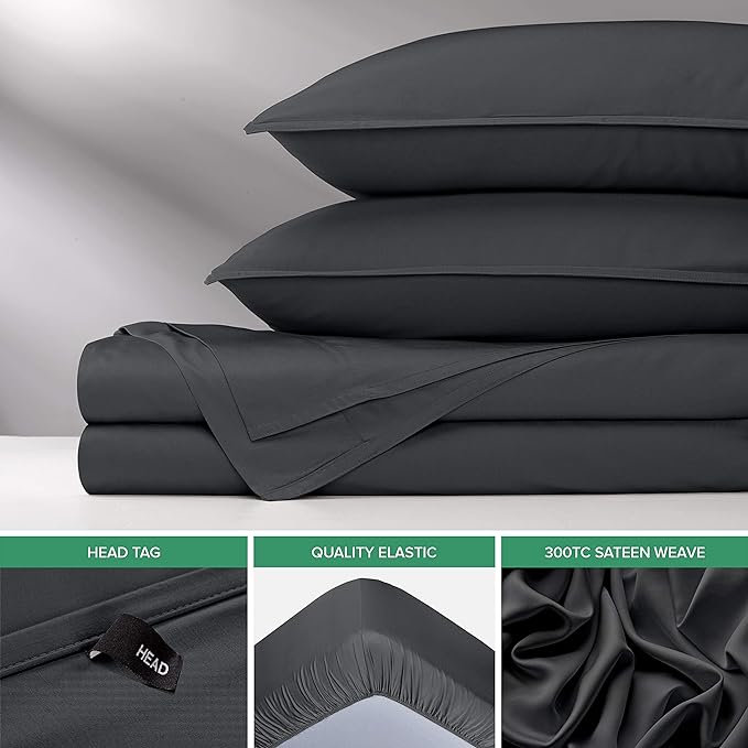 Pure Bamboo Full Sheets, Genuine 100% Organic Viscose Derived from Bamboo Bed Sheet Set, Luxuriously Soft & Cooling, Double Stitching, 2 Year Quality Promise (Full, Charcoal)