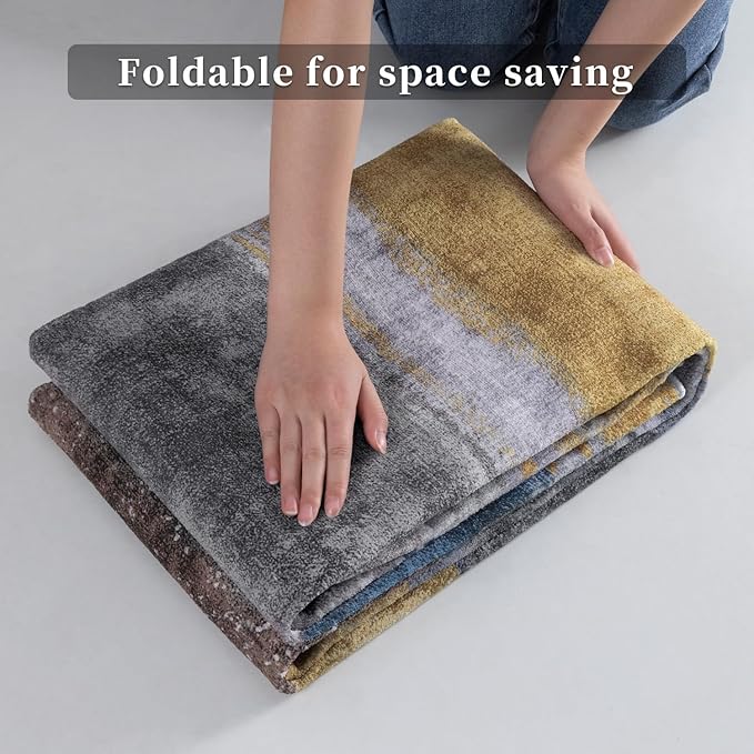 Ciicool Modern Abstract Rug for Living Room, 10'x14' Machine Washable Area Rug Non-Slip Rug, Low-Pile Contemporary Indoor Dining Floor Carpet for Bedroom Office Under Table Home Decor Yellow Grey