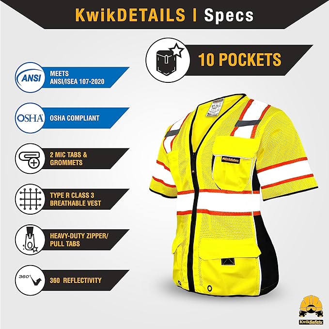 KwikSafety - Charlotte, NC - Men's & Women's Class 3 Safety Vest PPE Hi Vis Reflective ANSI OSHA