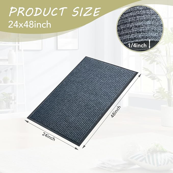 Front Door Mat,2'x4'Indoor Outdoor Door Mat,Heavy Duty Durable Welcome,Commercial Floor Mats Inside Outside Entrance, Waterproof All-Season, All-Weather Non Slip Backing Doormat for Entryway,Dark Gray