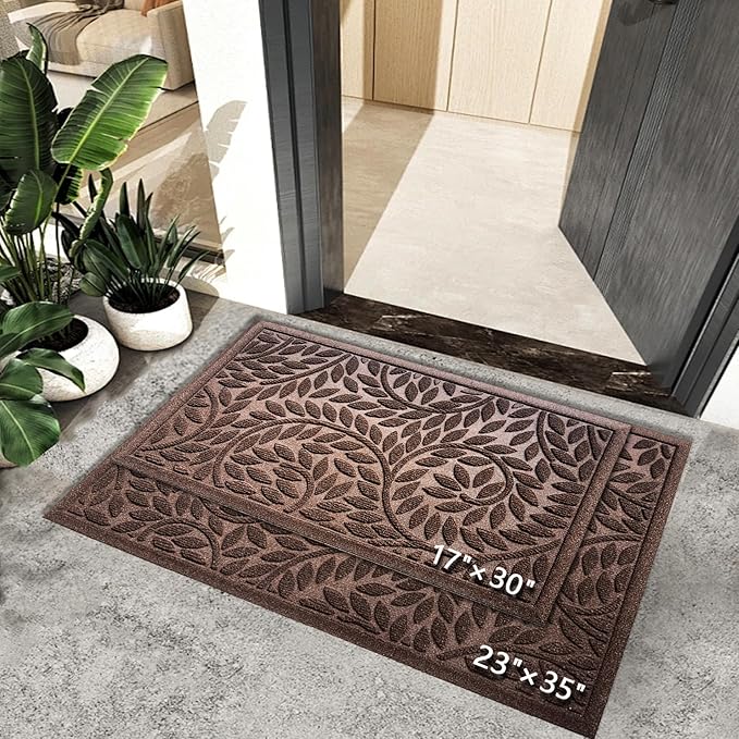Bulijojo Front Door Mat Entrance,Durable Heavy Duty Welcome Mat,Thick Absorbent Natural Rubber Non Slip Mat,Sturdy Entryway Brown 17"x30"
