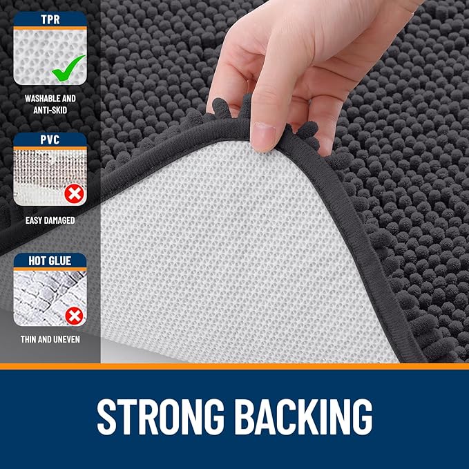 OLANLY Bathroom Rugs Sets 3 Piece, Soft Absorbent Chenille Bath Mats and U-Shaped Contour Toilet Rug, Quick Dry, Home Decor Accessories, Bath Mat Set for Bathroom (36"x24"+24"x16"+24"x20", Dark Grey)