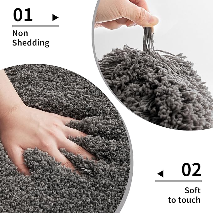 Dark Grey Bathroom Rug 20x32 Non Slip Fluffy Bath Mat for Bathroom Floor Washable Plush Luxury Bath Rug for Tub Soft Shaggy Absorbent Shower Sink Mat
