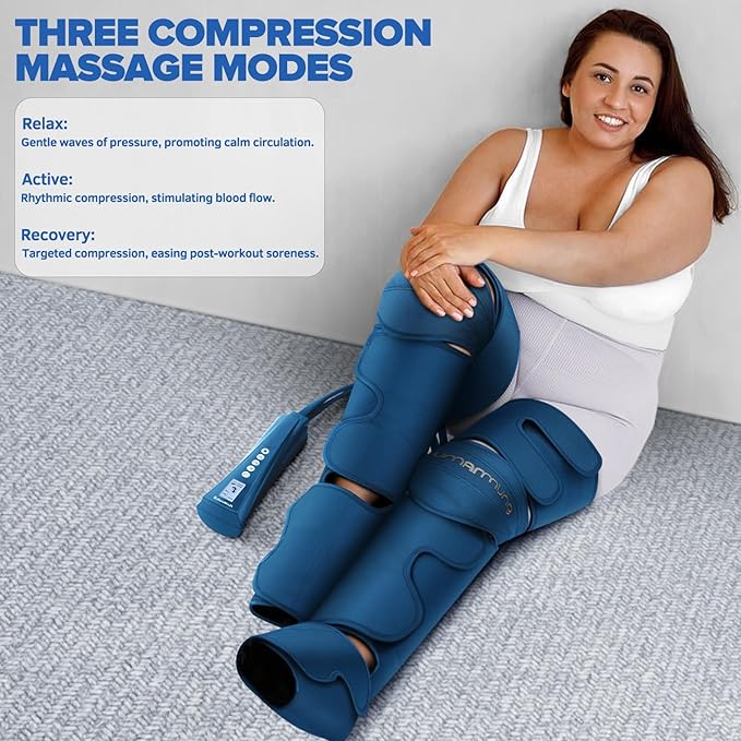 Air Compression Leg Massager with Heat - Ideal Christmas, Mother's Day and Father's Day Gifts for Men, Women, Dad, Mom - Relieves Foot and Knee Pain, Eases Varicose Veins, Cramps, Swelling and Edema