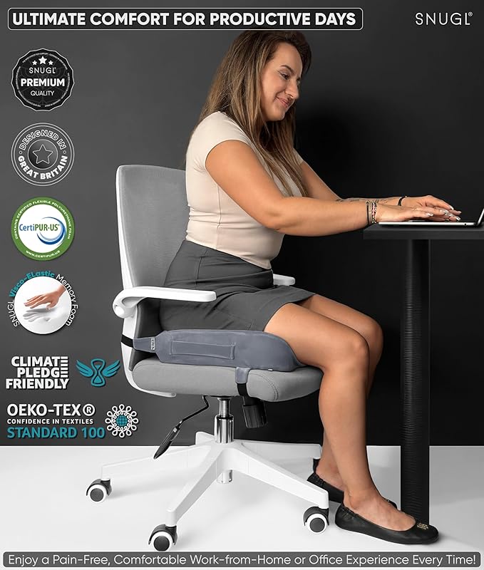 SNUGL Seat Cushion for Tailbone & Back Pain Relief – Orthopedic Memory Foam Coccyx Pillow for Office, Desk & Gaming Chairs – Sciatica & Lower Back Pain Relief, Long Sitting Comfort