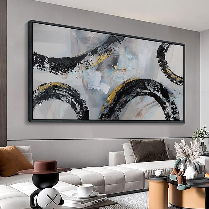 CHATYOUNG Abstract Wall Art Large Canvas, Black and White Gold Living Room Wall Decor, Modern Abstraction Artwork as Bedroom Home Dining Room Office Decor, Framed, 29 x 58 In