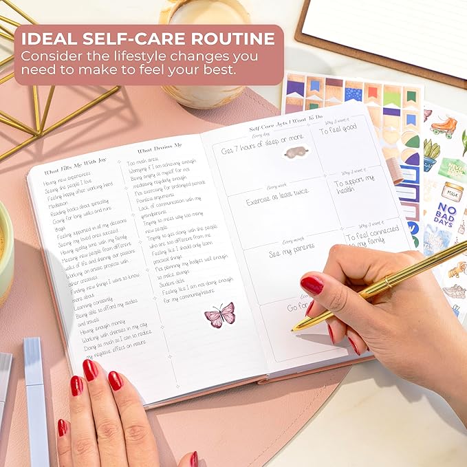 GoGirl Self-care Journal – Daily Mental Health Notebook with Mood & Wellness Trackers – Personal Development, Meditation & Reflection Journal for Women – Hardcover, Lasts 3 Months (Powder Rose)