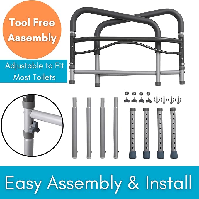 BIRDROCK HOME Toilet Seat Safety Railing Frames for Seniors | Handrail Support for Bathroom | Easy Install - Elderly, Handicap, Medical Disabled | Raised, Elevated, Assistance, Commode, (Safety Frame)
