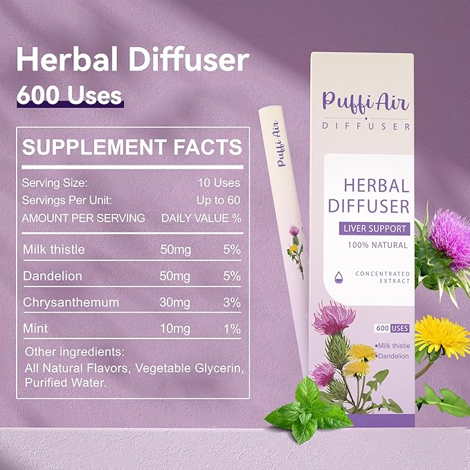 PUFFIAIR Inner Balance Duo Herbal Diffuser Pen Set | Mullein Cleanse Inspired Blend for Daily Reset | Green Purple | 2 Count