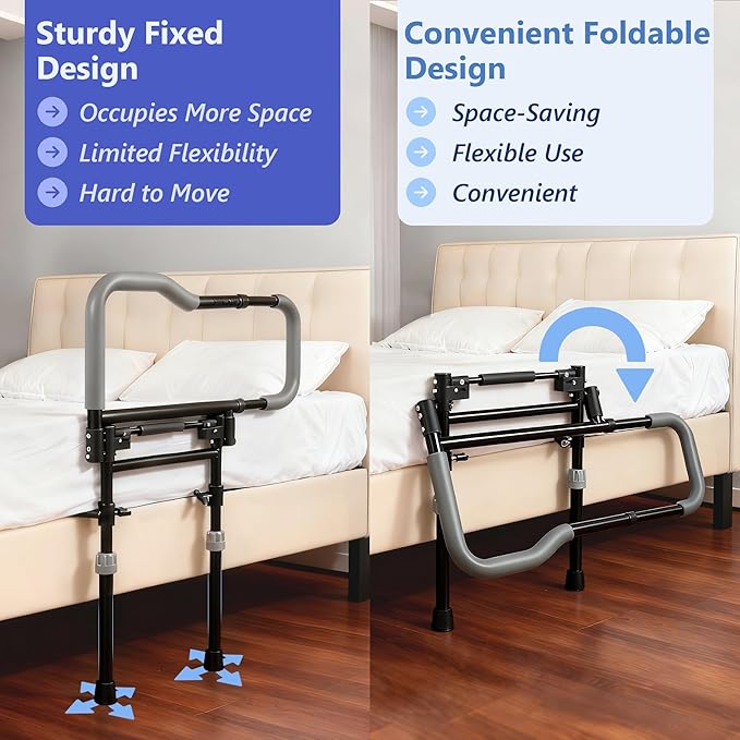 Bed Rails for Elderly Adults Safety, Foldable Adjustable Bed Rail & Assist Handle, Heavy-Duty Grab Bar for Seniors, Pregnant Women, Injury Recovery – Fits Twin, Full, Queen & King Beds