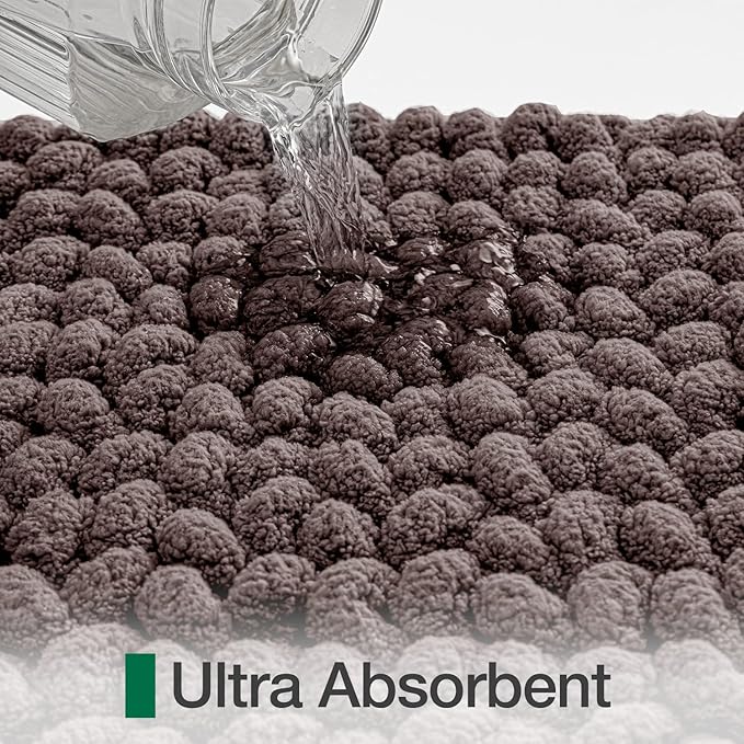 LUMI Luxury Bathroom Rug, Ultra Soft Quick Dry Bath Mat, Non-Slip Absorbent Thick Chenille Bath Rug, Cozy Braid Design Floor Mat for Bathtub, Sink, Laundry, Bedroom, Brown, 17"x30"