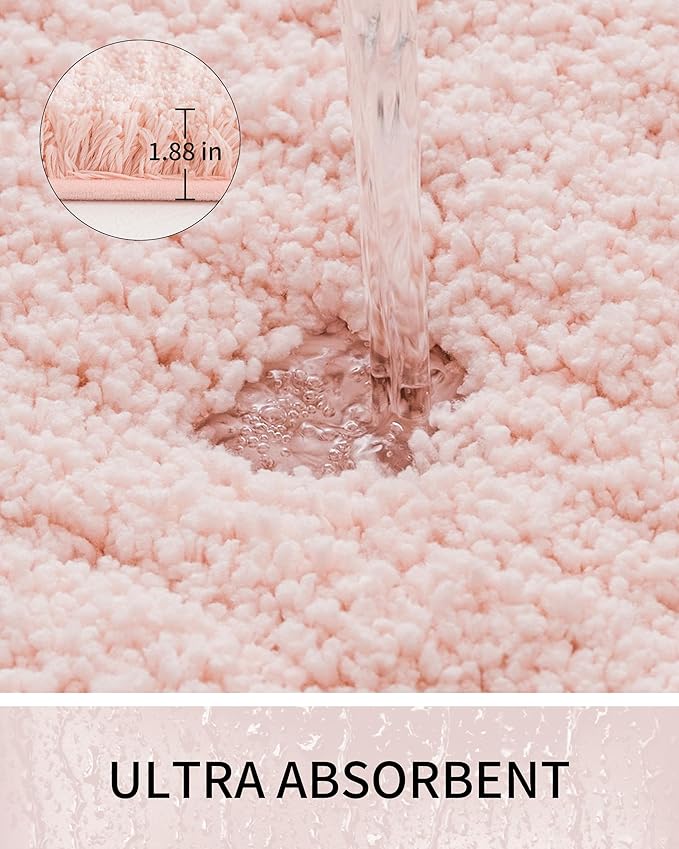 Toilet Rugs U-Shaped Mat 24x22, Contour Bathroom Mat - Ultra Soft & Absorbent Microfiber, Quick-Dry, Machine Washable with High Density Foam Latex Non Slip Backing, Pink