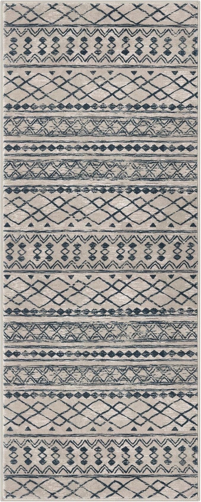 KUTA Boho Kitchen Rug 2x5 Light Brown Black Moroccan Washable Runner Rug Non-Slip Vintage Hallway Runners Ultra Soft Distressed Geometric Floor Carpet for Bedroom Laundry Living Room