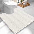 OLANLY Thick Toilet Rugs U-Shaped 24x20, Extra Soft Absorbent Chenille Striped Contour Bathroom Rugs for Toilet, Dry Quickly, Machine Washable, Non-Slip Bath Mat, Ivory