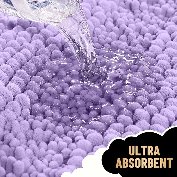 OLANLY Thick Bathroom Rugs 24x16, Extra Soft Absorbent Chenille Striped Bath Rugs, Rubber Backing, Machine Wash Dry, Bath Mats for Bathroom Floor, Tub and Shower, Home Decor Accessories, Lavender