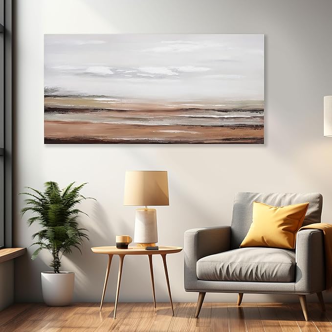 Framed Abstract Wall Art Wall Decor Modern Canvas Abstract Wall Art Brick-Red and Greyish White for Living Room Bedroom Dining Room Home Office Decor 24"x48"