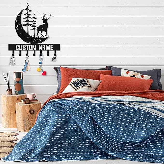 Personalized Key Holder for Wall | Key Organizer for Wall Mount | Custom Deer Forest Theme Key Hooks Coat Rack | Christmas Housewarming Gifts | Key Hanger Wall Decor for Living Room Doorway