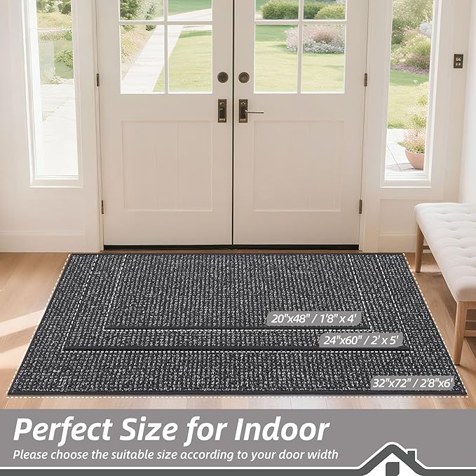 BEQHAUSE Dirt Trapper Door Mat 32" x 72", Non-Slip Washable Doormats Entrance Mat, Dirt Resistant and Absorbent Welcome Mat, Low Profile Floor Mats for Front Back Door and Entryway, Charcoal