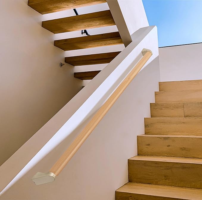 18 FT Modern Aluminum Handrail Set - ADA Compliant Indoor & Outdoor Stair Railing. 1.4" Diameter Grab Bar. Wall-Mounted with 90°Wall Return End. Ideal for Safe Grip，Rust Free(Cherry Wood Grain, 18FT)