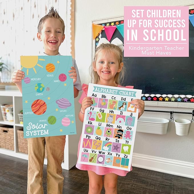 Hadley Designs 16 Educational Posters for Classroom Decor - Pastel Educational Posters for Toddlers 1-3, Toddler Learning Poster for Kids Ages 3-5, Kindergarten & Preschool Classroom Must Haves