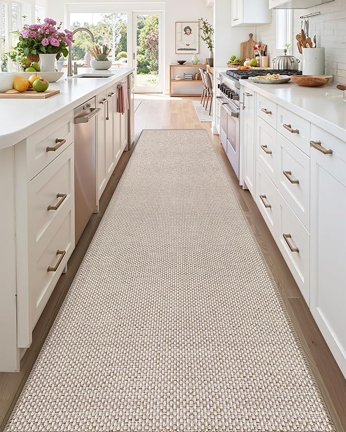 Color&Geometry Door Mat 2'4"x10' Runner Rug with Rubber Backing, Non Slip Washable Hallway Kitchen, Carpet Runners for Hallway Living Room Bedroom, Beige (Rolled-up NO Creases)