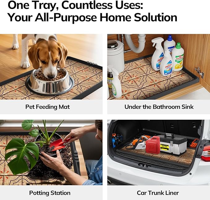 Mibao Boot-Tray Heavy Duty Rubber Shoe Mat with Lip Waterproof Shoe Tray for Entryway Indoor Outdoor Multi Use, Non-Slip Shoe Cleaning Shoe Storage with Artistic Prints, 16" x 27.5", Brown