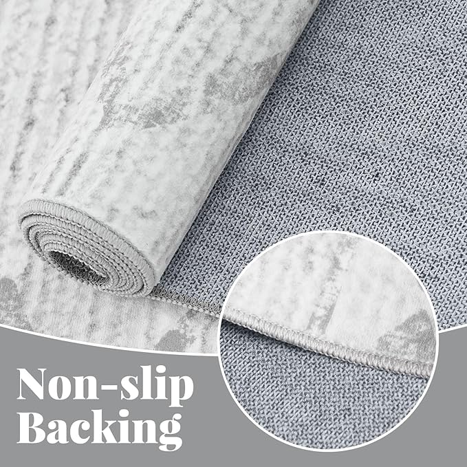 jinchan Moroccan 6x9 Area Rugs for Living Room - Machine Washable Soft Modern Geometric Stain Resistant Ultra-Thin Low-Pile Large Rug Non-Slip Carpet for Bedroom Kitchen Dining Room (6x9ft, Grey)