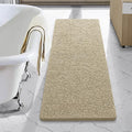 LOCHAS Luxury Bathroom Rug Shaggy Bath Mat 48 x 17 Inch, Washable Non Slip Bath Rugs for Bathroom Shower, Soft Plush Chenille Absorbent Carpets Mats, Beige