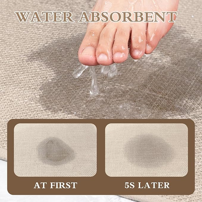 chakme Bathroom Rugs Mat 36x25, Ultra Thin Non Slip Bath Mat Large Quick Dry Absorbent Bath Mat for Bathroom Floor, (Light Beige, 36"x25")