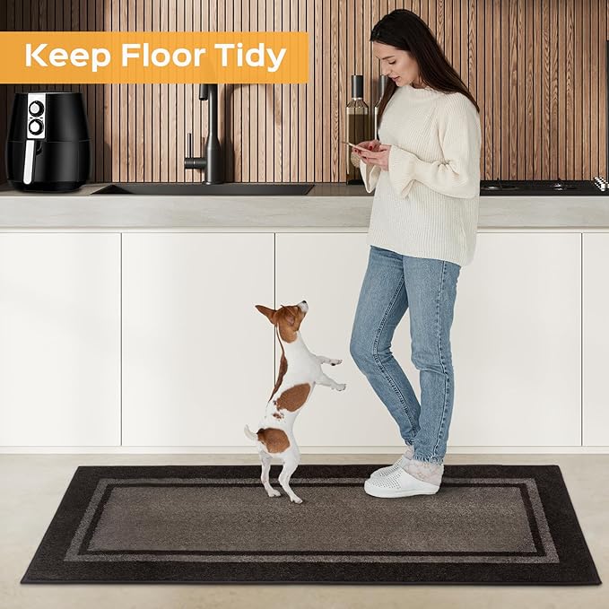 Kitchen Rugs Set (24" x 36"+24" x 60"), Non-Slip Machine Washable Kitchen Runner Rugs Floor Mats, Absorbent Comfort Standing Mat for Kitchen, Sink and Hallway, Rolled Packaging, Grayish Brown & Coffee