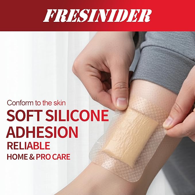 FRESINIDER Silicone Foam Dressing 3" x 4", 25 Pack – Value Pack Silicone Border Dressing for Pressure Sores, Post-Op Wounds & Daily Care – Breathable, Absorbent & Gentle on Skin