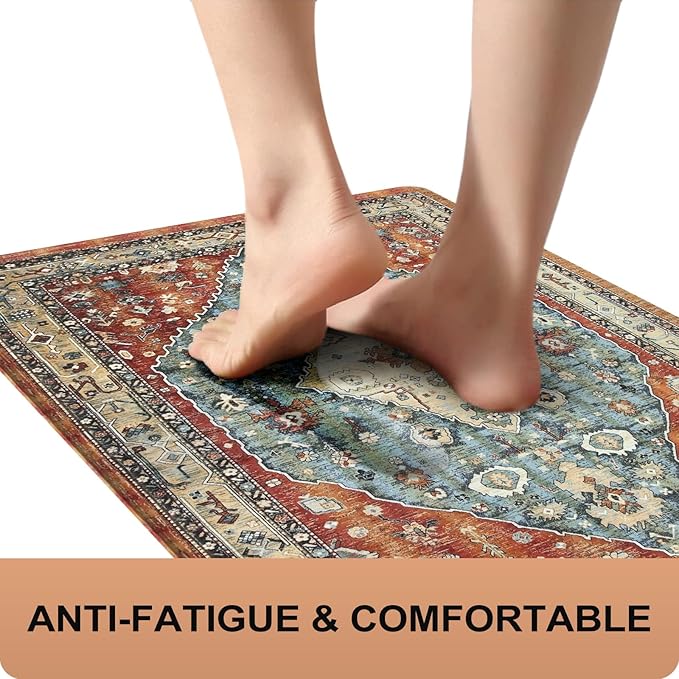 Collive Boho Kitchen Mats 2PCS, Cushioned Kitchen Mat for Floor Anti Fatigue Waterproof Kitchens Rugs Set of 2, Non Skid Comfort Standing Rug for Office, Sink, Laundry, 17"x30"+17"x47"