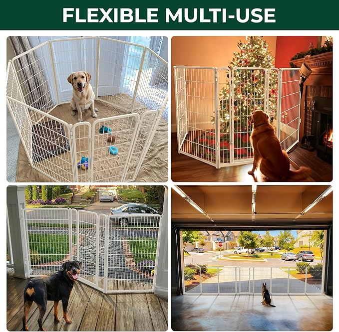 FXW Dog Gate Extra Wide Designed for Indoor Use, Adjustable Width Up to 219-inch Wide (45" H 8 Wire Panels for Large Dogs), White