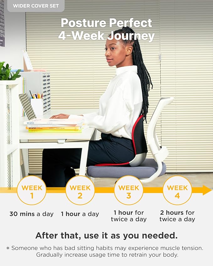 curble Wider(Standard Wide) Cover Set – Lower Back Support Chair with Detachable Cover, Lumbar Support Posture Corrector, Back Pain Relief (Set Red)