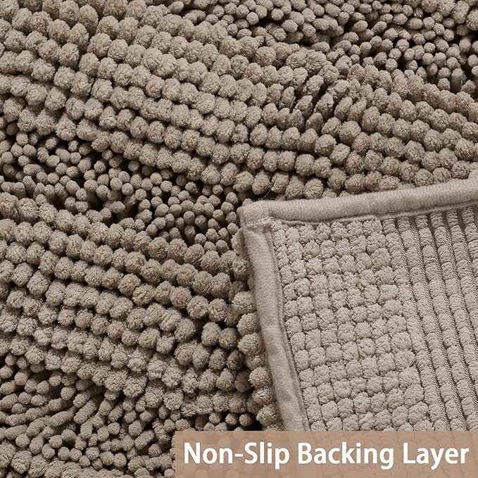 Turquoize Non-Slip Bath Runners for Bathroom Luxurious Chenille Area Rug for Kitchen Machine Washable Bath Mats for Door Mats/Tub,Size 59x20 Inch, Taupe