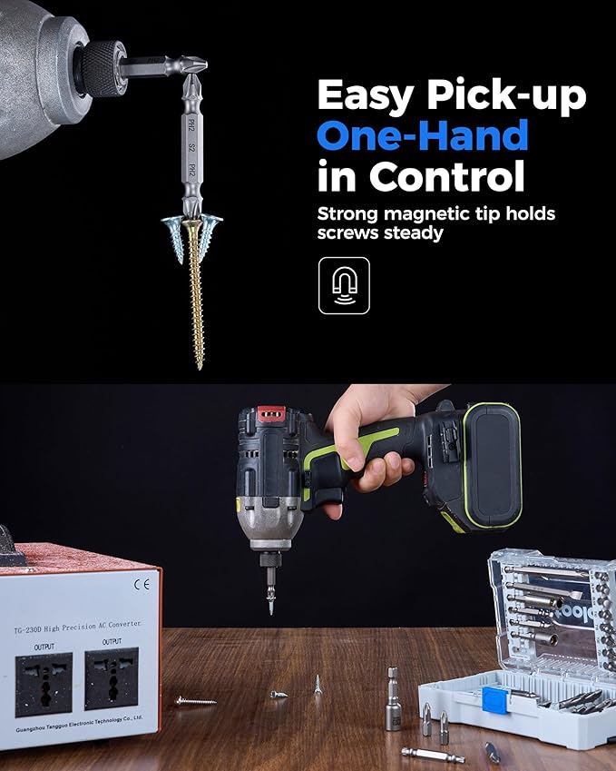toolant Magnetic Screwdriver Bit Set, Impact Driver Bit Set, 1/4'' Hex S2 Steel Impact Driver Bit Set with Storage Box, 46-Piece