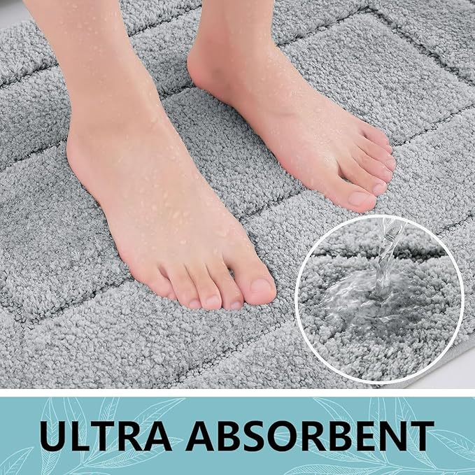 Buganda Bathroom Rugs, 59" x 24", Soft and Absorbent Microfiber Bath Rugs, Non-Slip Shaggy Shower Carpet, Machine Wash Dry Bath Mats for Bathroom Floor, Tub and Shower, Grey